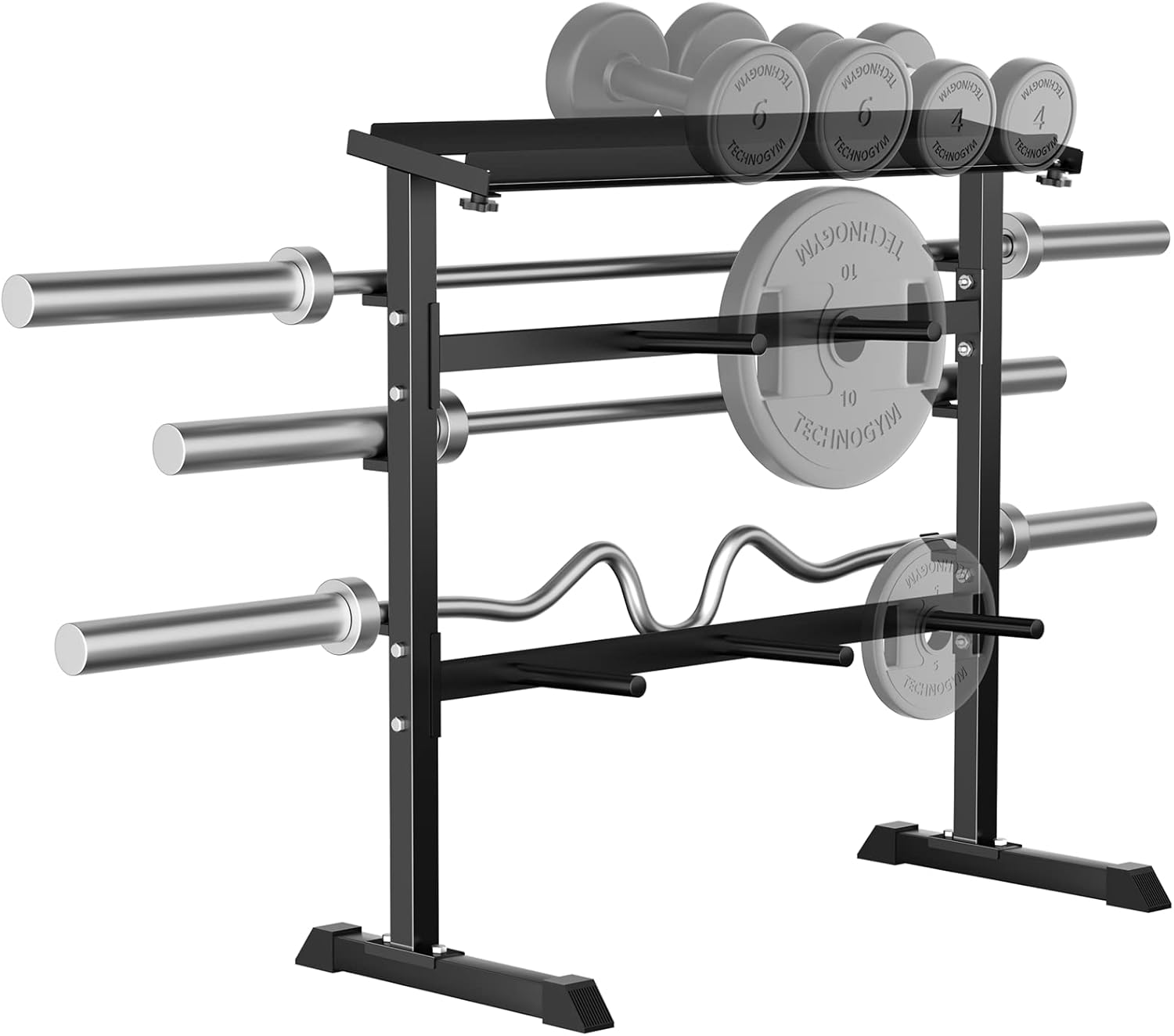 Home Gym Design - ชั้นวางเก็บน้ำหนักสำหรับฝึกความแข็งแรงที่บ้าน - วัสดุโลหะ สีดำ ดีไซน์กะทัดรัด