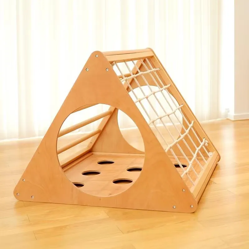 Home Gym For Toddlers - ชุดสนามเด็กเล่นไม้ MDF โมเดิร์นสำหรับเด็กเล็ก พร้อมสามเหลี่ยมปีนป่าย ทางลาด โค้งโยก