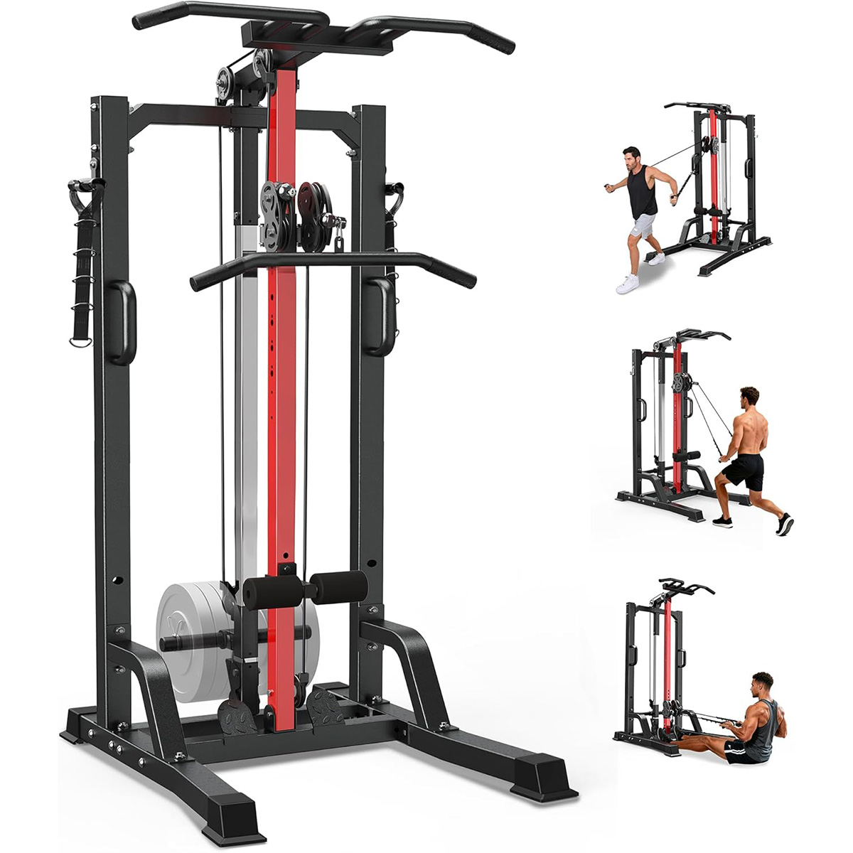 Home Gym Workout Equipment - เครื่องออกกำลังกายที่บ้าน Pooboo - ระบบสายพูลเล่ย์สูง/ต่ำสำหรับการฝึก Lat Pulldown,