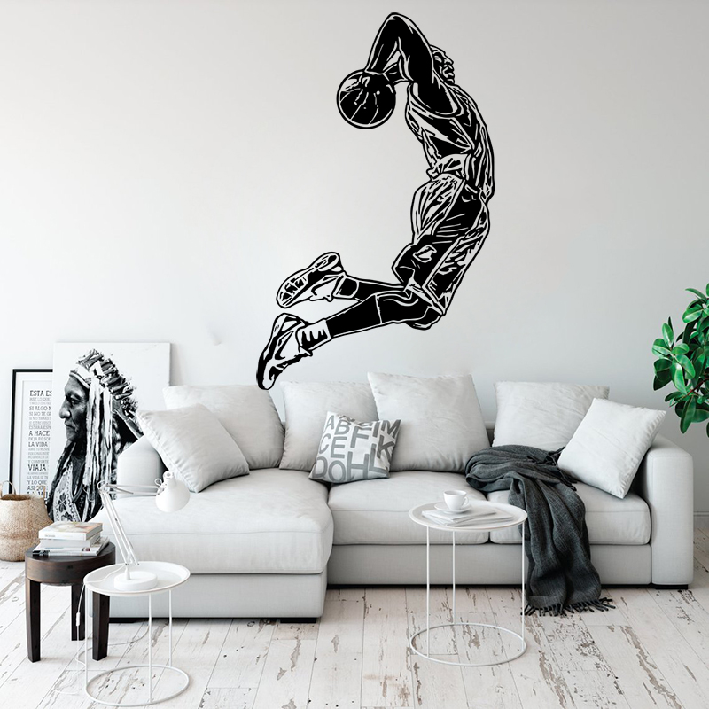 Home Gym Wallpaper - กระโดดผู้เล่นบาสเกตบอลรูปลอกติดผนังขนาดใหญ่ BaskePlayer Dunk ยิงลูกกีฬารูปลอกติดผนังห้องเด็กเล่นผู้เล่นบาสเกตบอลสติ๊กเกอร์ติดผนัง
