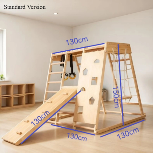 Home Gym For Toddlers - รุ่นมาตรฐาน ชุดปีนป่ายไม้สำหรับใช้ในร่ม พร้อมสไลด์ ชิงช้า และห่วงออกกำลังกายสำหรับเด็กเล็ก เหมาะสำหรับการออกกำลังกายที่บ้านหรือในโรงเรียนอนุบาล