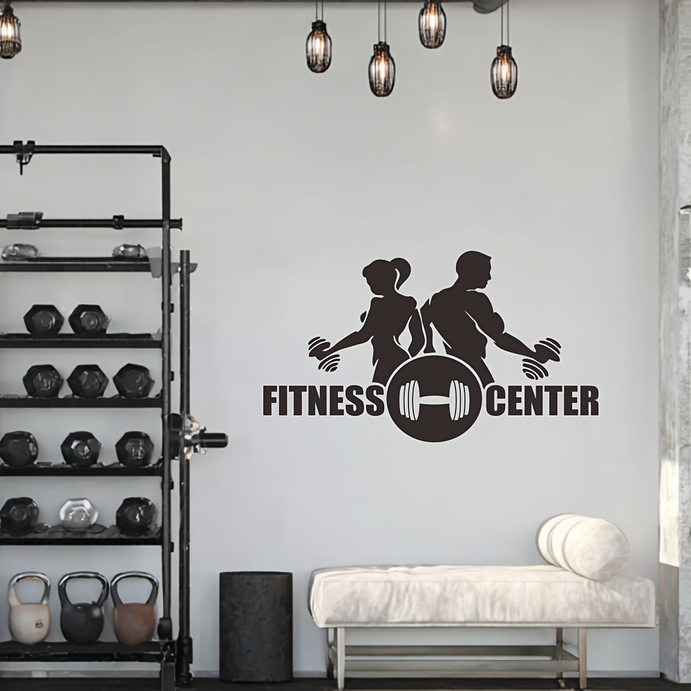 Home Gym Wallpaper - 1PC ผู้ชายและผู้หญิงพร้อมดัมเบลสติ๊กเกอร์ติดผนังไวนิลอาร์ตโฮมเดคคอร์ยิมสติ๊กเกอร์ติดผนังสติ๊กเกอร์ติดผนังวอลเปเปอร์กันน้ำ