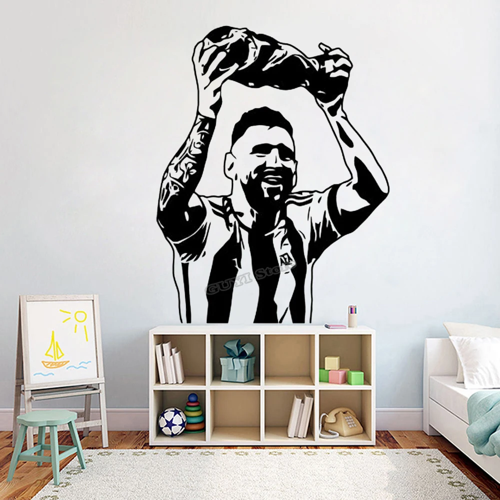 Home Gym Wallpaper - Messi สติ๊กเกอร์ติดผนังไวนิล Decal ฟุตบอลฟุตบอลกีฬารูปลอกผนังห้องนั่งเล่นห้องนอน Gym Decor