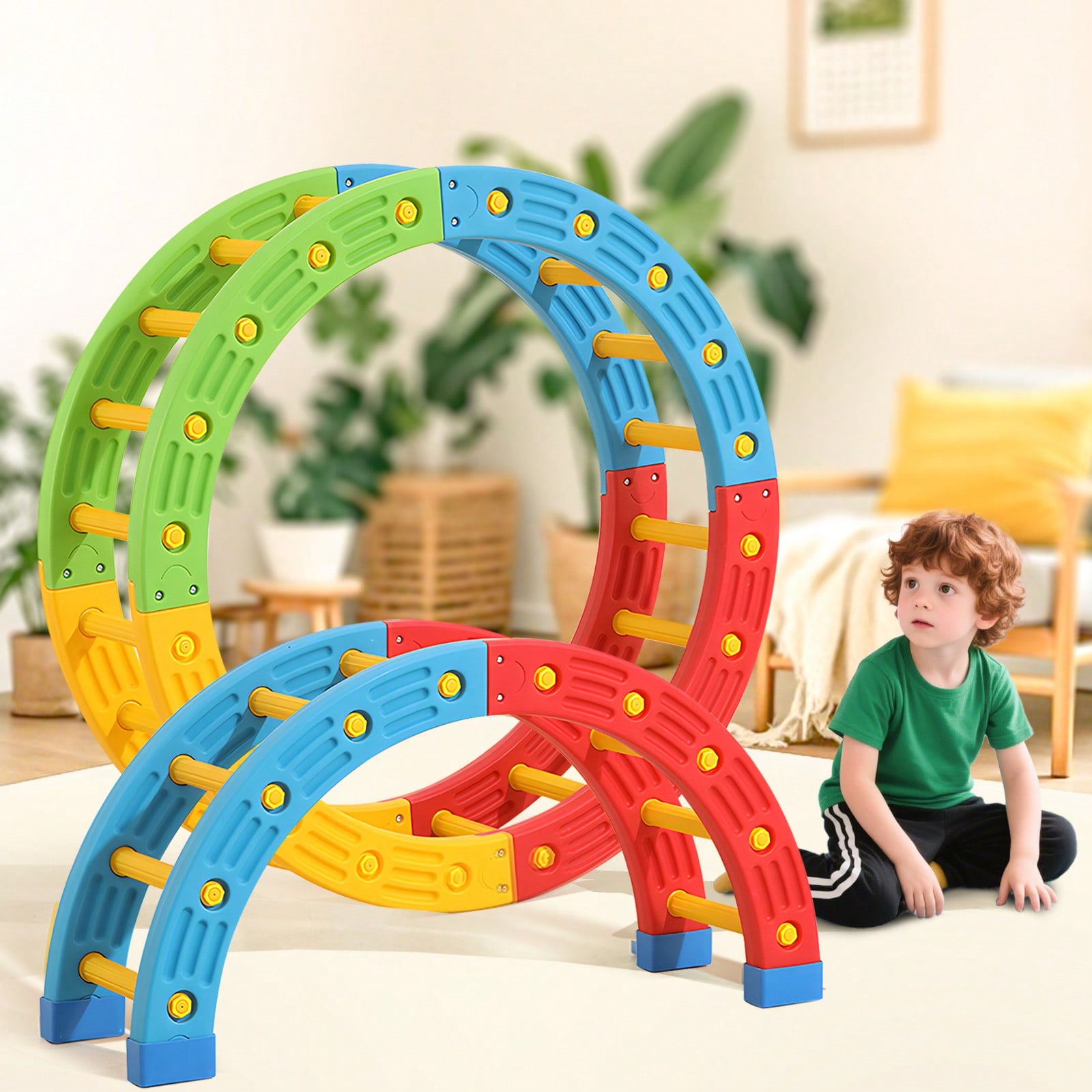Home Gym For Toddlers - ของเล่นปีนป่ายสำหรับเด็กเล็กแบบพับได้ 2-in-1 รุ่น GCCSJ – แหวนโยกทรง