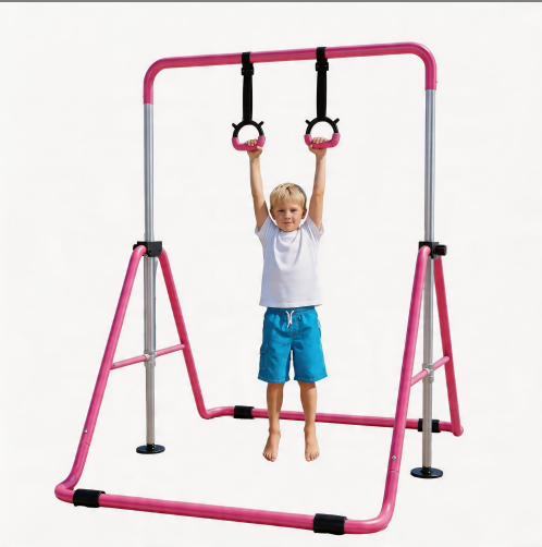 Home Gym For Toddlers - ราวจับสำหรับเด็กพร้อมห่วงออกกำลังกาย, ราวจับปรับระดับความสูงได้แบบพับเก็บได้สำหรับเด็ก, อุปกรณ์สนามเด็กเล่นในร่มสำหรับใช้ในบ้าน, ราวจับฝึกยิมนาสติกสำหรับเด็กอายุ 3-8 ปี,