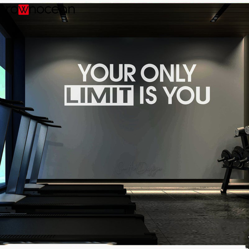 Home Gym Wallpaper - ของคุณเท่านั้นจำกัดคุณ-รูปลอกติดผนังสติกเกอร์ Gym การออกแบบผนังตกแต่งสำนักงานออกกำลังกายแรงจูงใจ Home Gym Quote